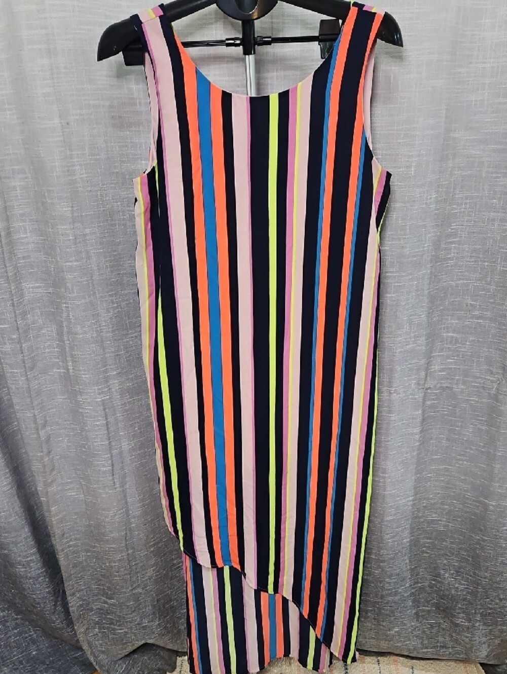 Project Runway Neon Striped Sleeveless Asymmetrical Maxi Dress